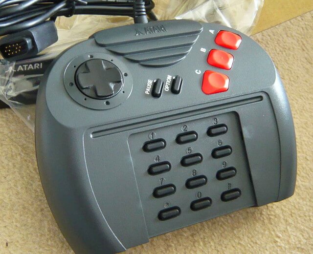 A photograph of a controller for Atari’s Jaguar games console