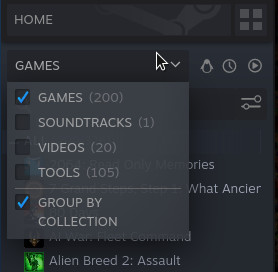 A screenshot of the Steam client, showing that I have bought 200 games
