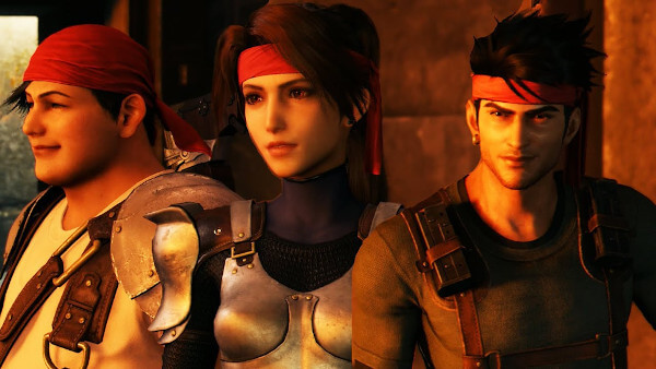 Wedge, Jessie, and Biggs as they appear in the Final Fantasy VII Remake