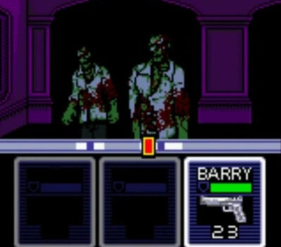 a screenshot of the Resident Evil Gaiden battle system, which Squidge describes as similar to Rock Band